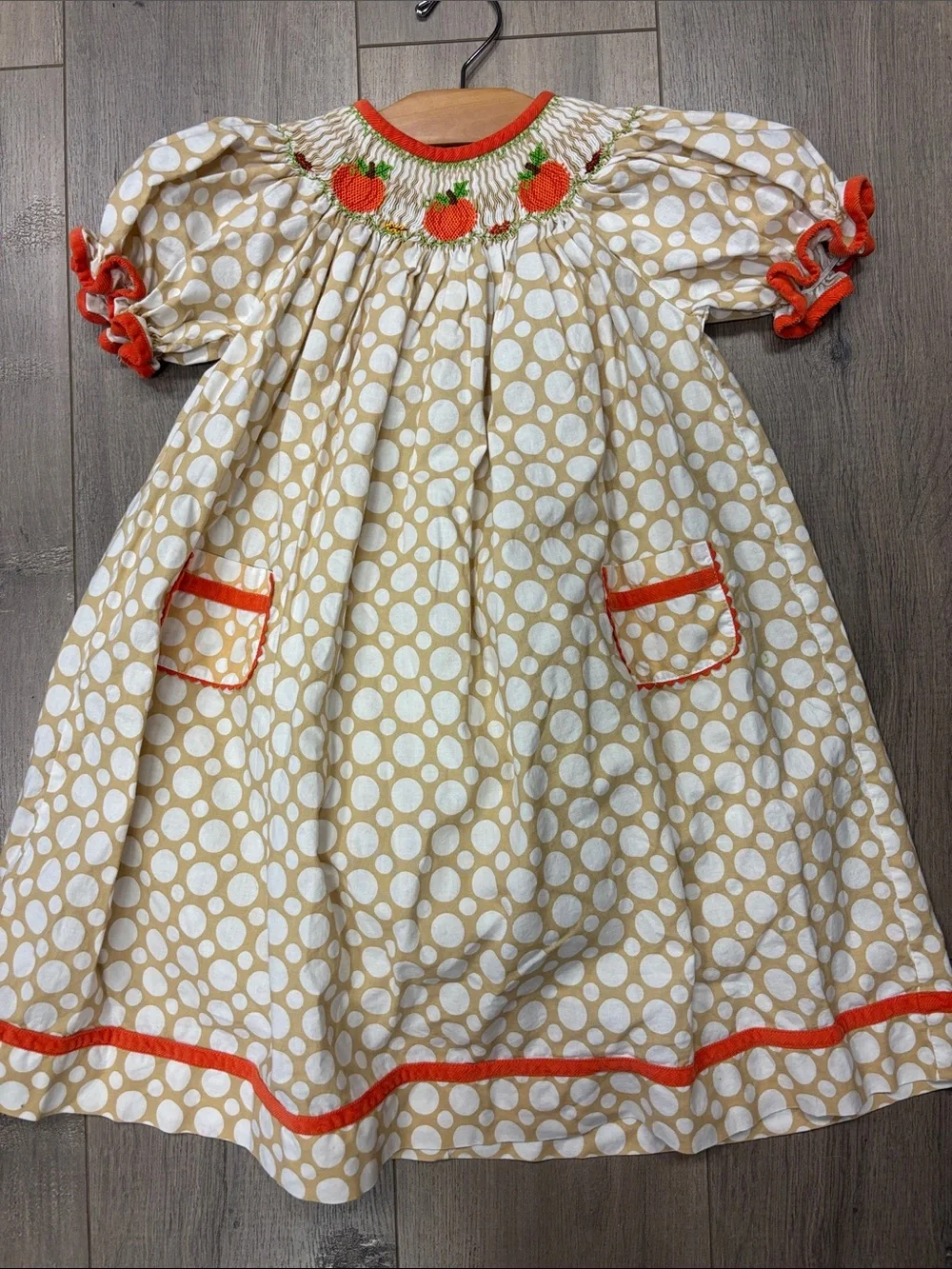Vive La Fete Girls' Polka Pumpkin Smocked Dress